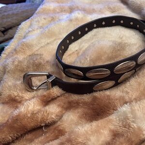 Brown Leather Belt with Silver Accents